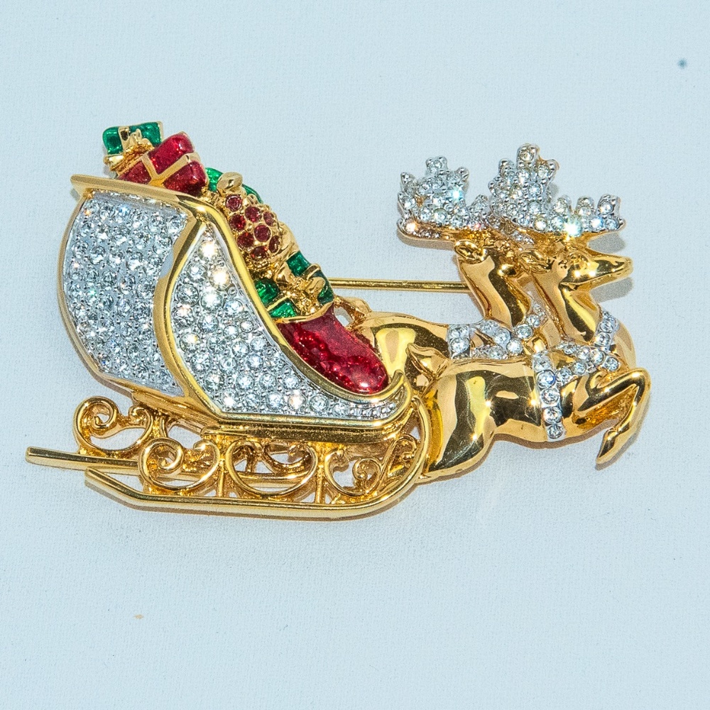 SWAROVSKI CRYSTAL CHRISTMAS SLEIGH BROOCH